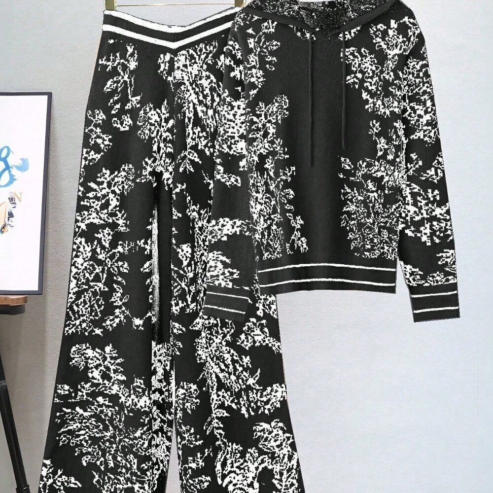 Black And White Casual Women's Minimalist Sweater Set